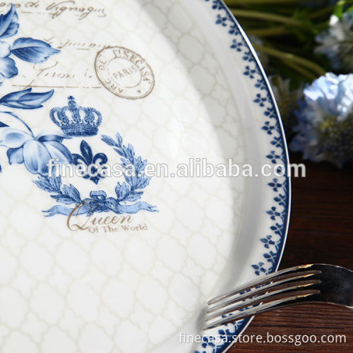 12 Inches Elegant Fine White Porcelain Large Ceramic Platter of Blue Dream